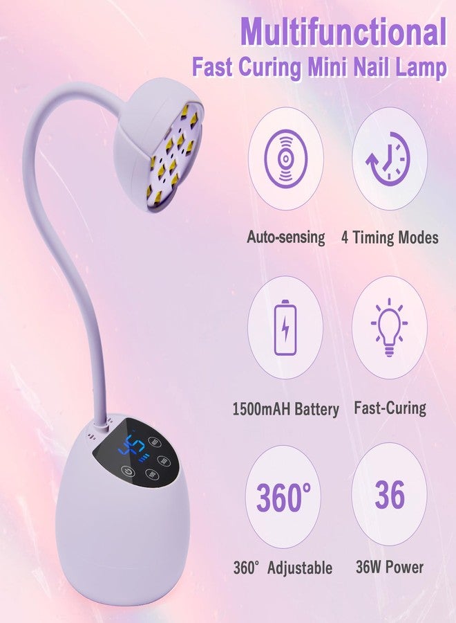 CGBE UV Nail Lamp, Cordless Gooseneck Gel x Lamp, 36W Mini Flash Cure Light, Portable USB LED Nail Light with 4 Timers & Auto Sensor for Salon Home DIY Use, Purple - Image 3